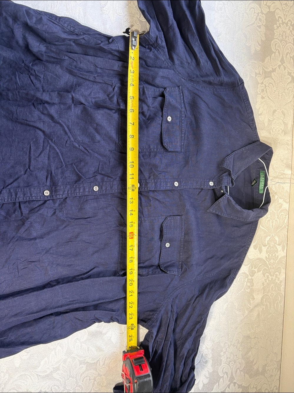 Lauren Ralph Lauren Shirt Womens 3X Navy Linen Button Front Roll Tab Tunic Top - Picture 7 of 7